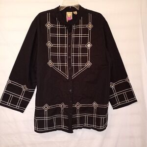 Anthony Original Blouse 2X Black  Tunic Top Embroidered Sequins Longsleeve NWT